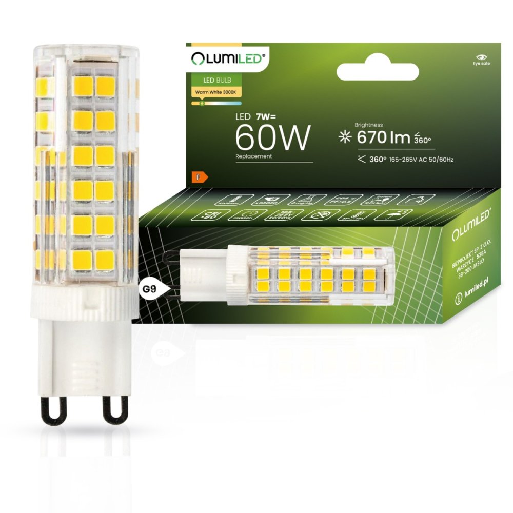 LED žiarovka G9 s päticou 7W = 60W 670lm 3000K Warm 360° LUMILED