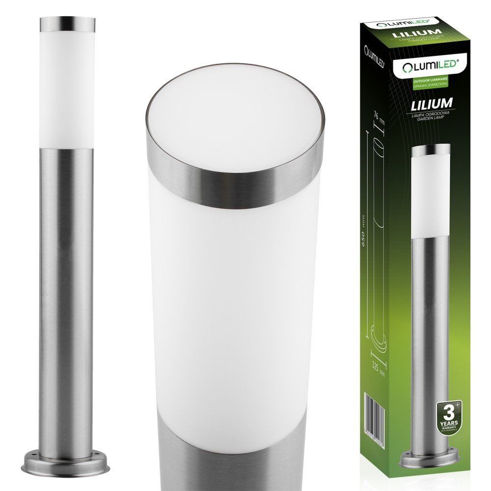 Vonkajšia záhradná lampa E27 INOX PIPE 65cm Lilium Lumiled