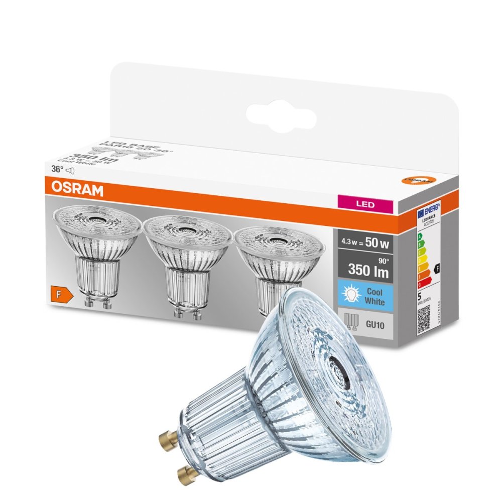 3PAK LED žiarovka GU10 4,3W = 50W 350lm 4000K OSRAM BASE