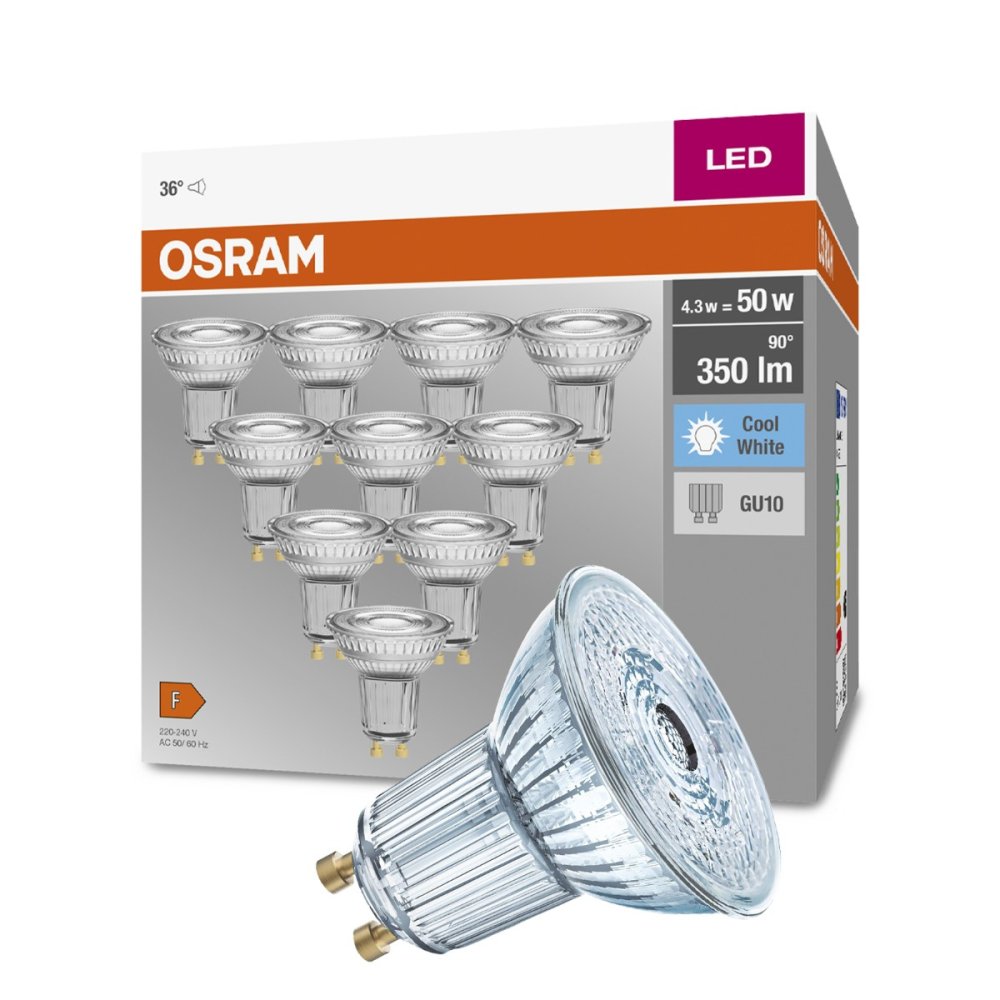 10PAK LED žiarovka GU10 4,3W = 50W 350lm 4000K Neutrálna 36° OSRAM