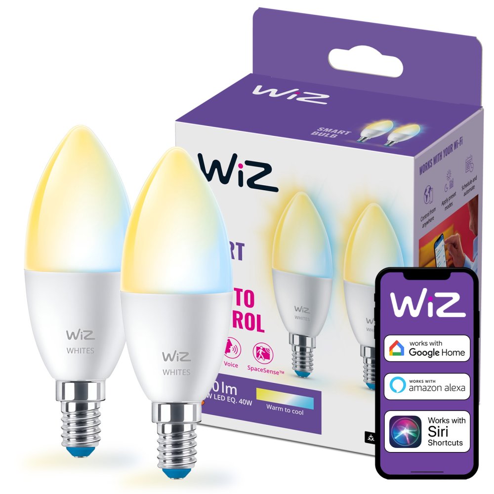 2x LED žiarovka E14 Candle C37 4,9W = 40W 470lm 2700-6500K TW Smart SMART WiFi Bluetooth App WiZ
