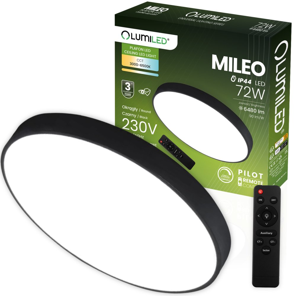 LED povrchové svietidlo MILEO 72W IP44 CCT biela okrúhla 50cm + LUMILED PILOT