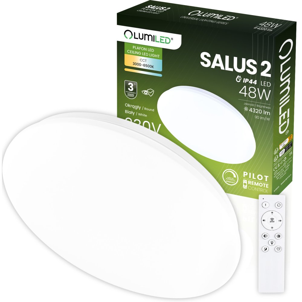 LED povrchové svietidlo SALUS2 48W IP44 CCT White Round 40cm + LUMILED PILOT