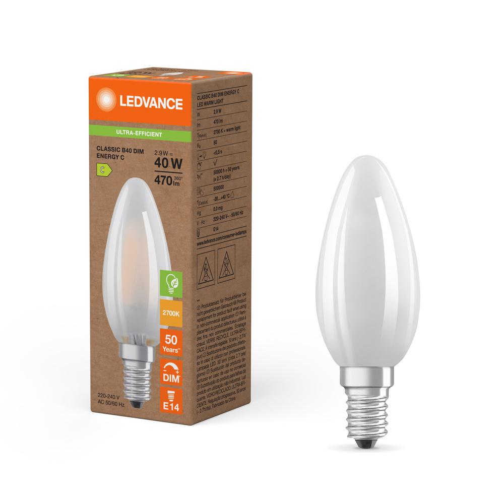 LED žiarovka E14 B35 2,9W = 40W 470lm 2700K Warm 300° Dimmable Ledvance