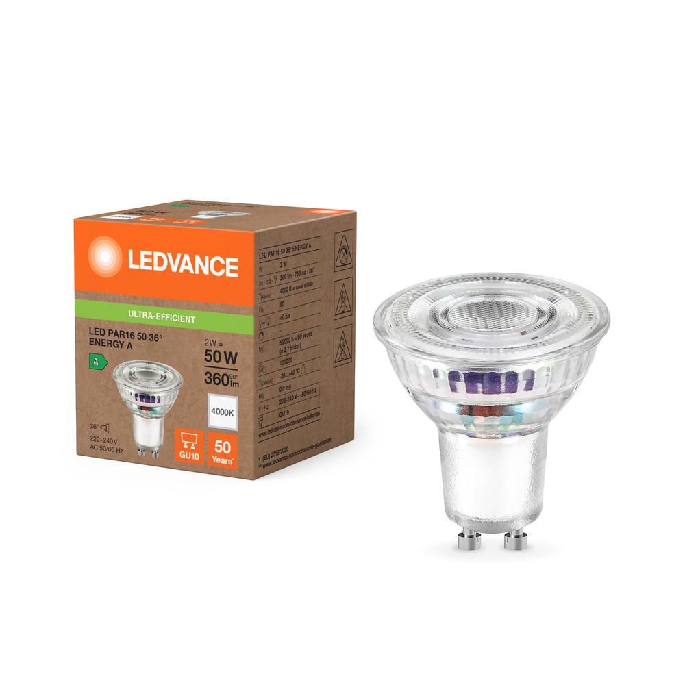 LED žiarovka GU10 PAR16 2W = 50W 360lm 4000K Neutrálna 36° Ledvance