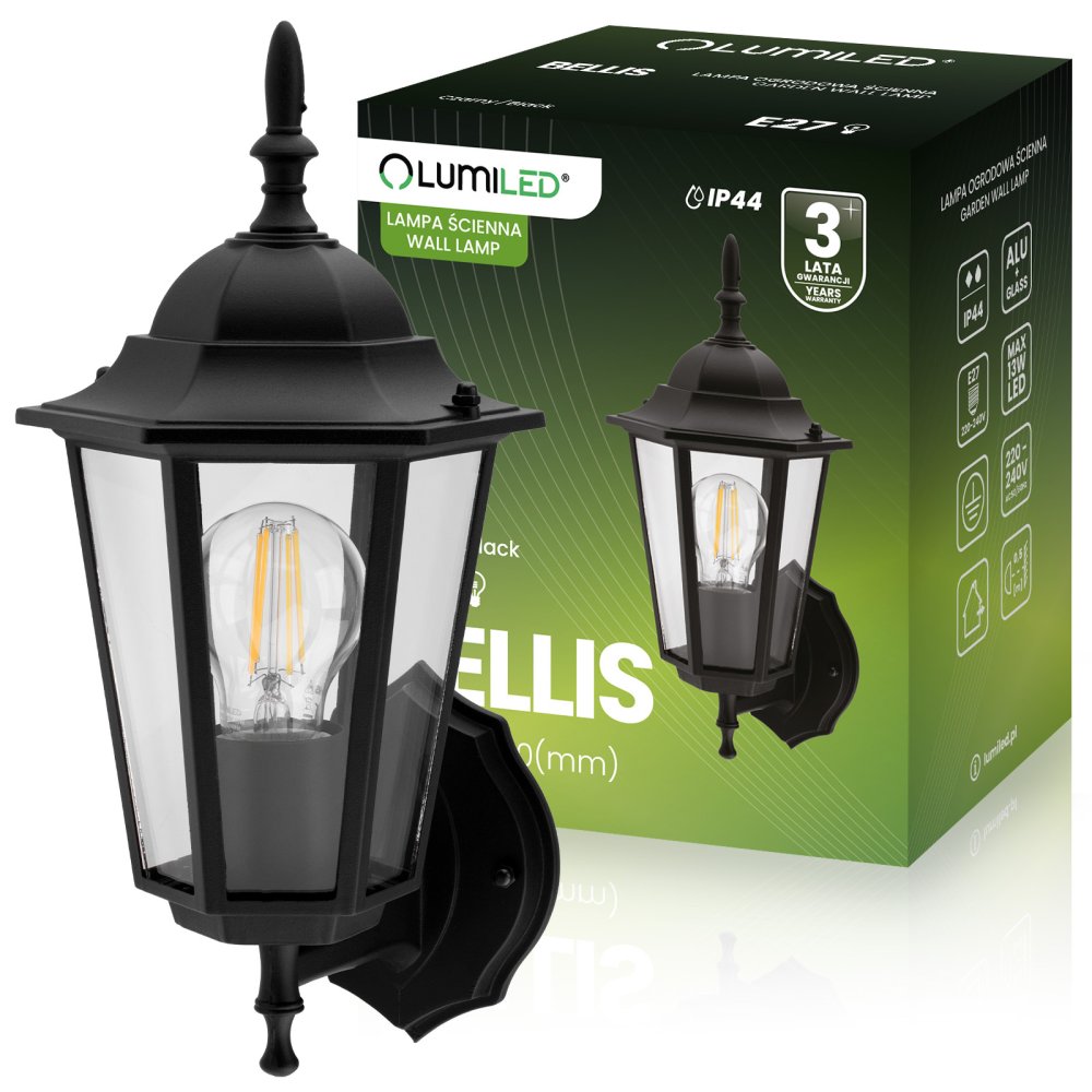 E-shop Vonkajšie svietidlo E27 Záhradná nástenná lampa pre UPPER Black BELLIS LUMILED