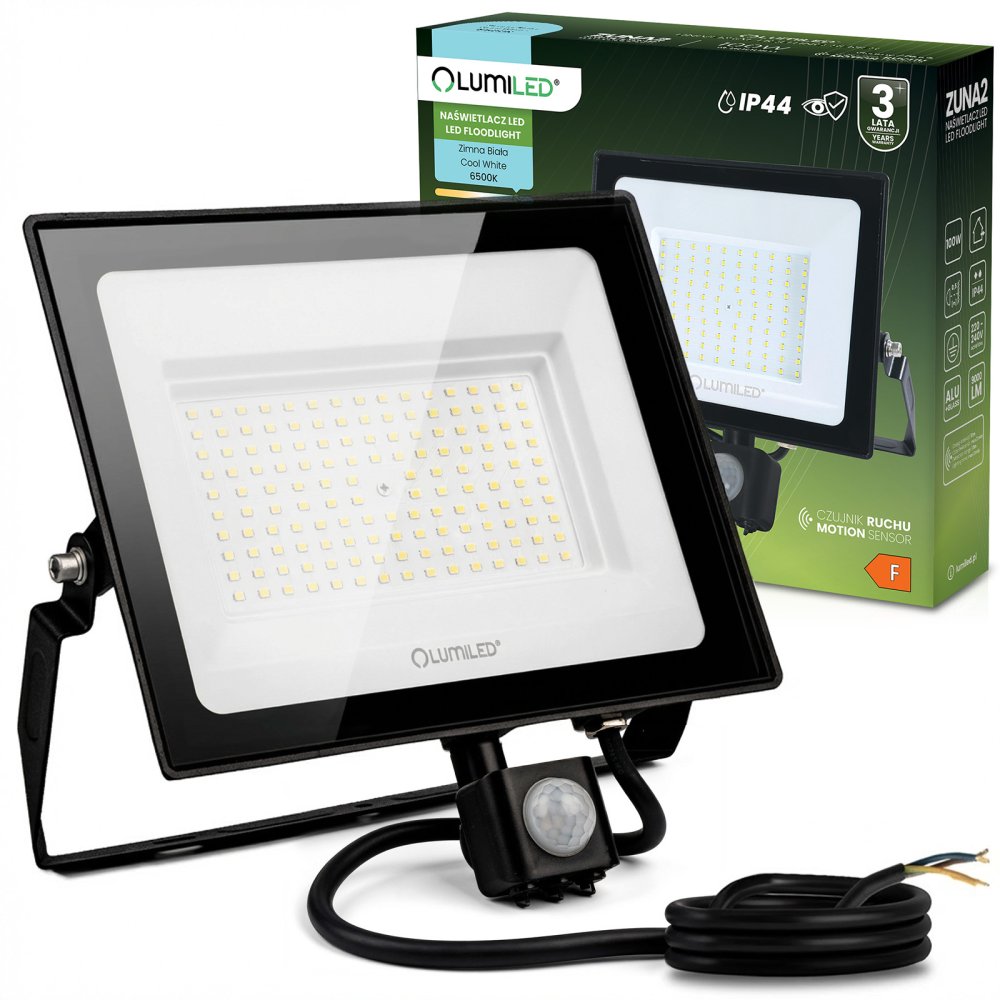 E-shop LED reflektor ZUNA2 100W 9000lm 6500K IP44 čierny so senzorom pohybu LUMILED