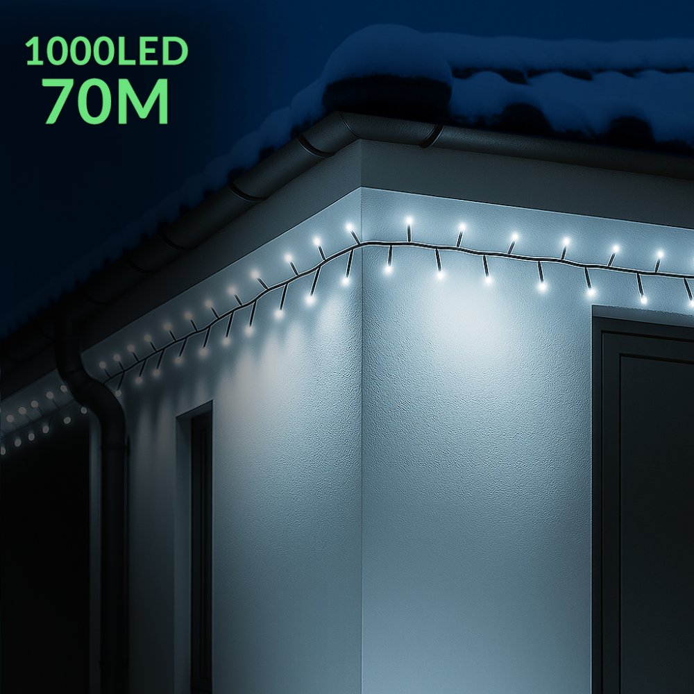 Vianočná led svetelná reťaz vonkajšia - 1000led - 70m studená biela