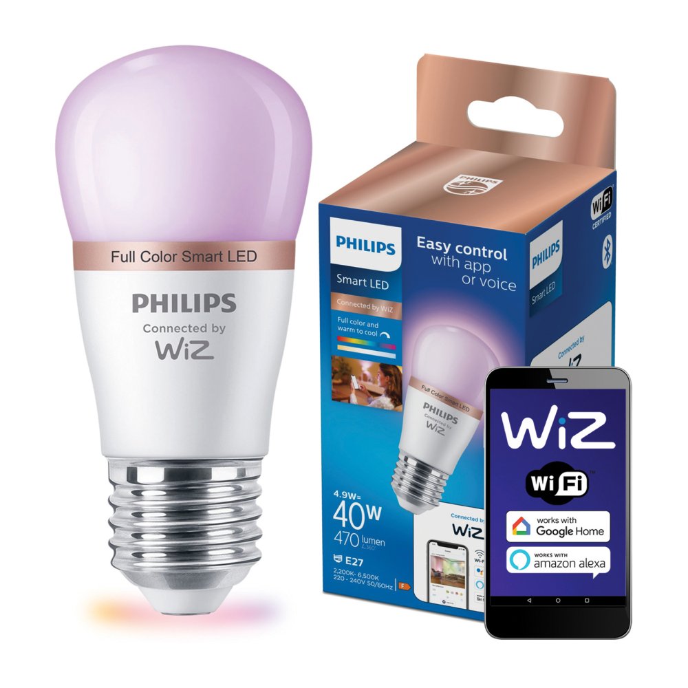LED žiarovka E27 Ball P45 4,9W = 40W 470lm 2200-6500K RGB + TW Smart SMART WiFi Bluetooth App WiZ Philips