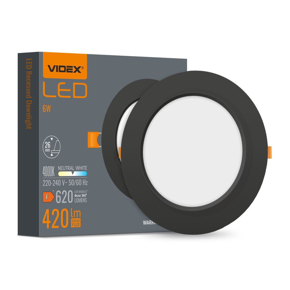 LED panel Zapustené svietidlo 6W 620lm 4000K Neutral Black Videx