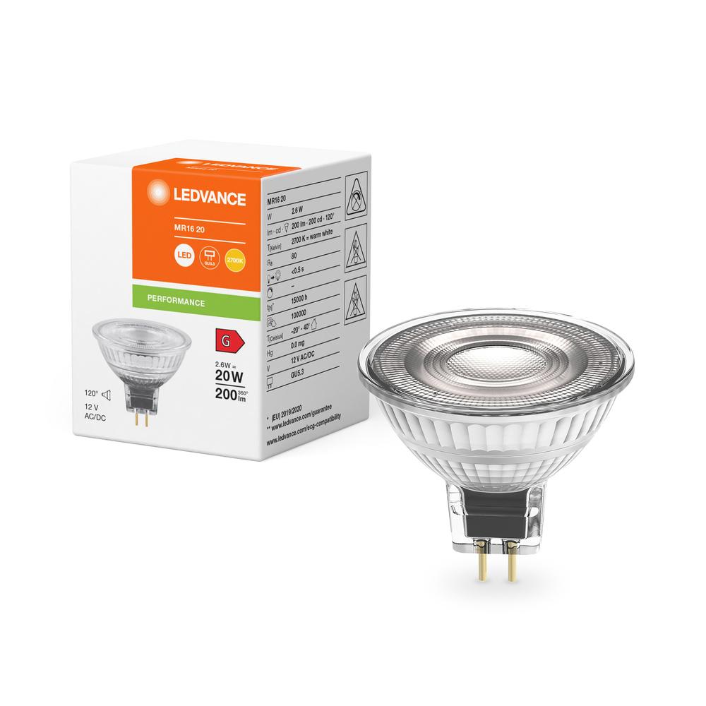 LED žiarovka GU5.3 MR16 2,6W = 20W 200lm 2700K Warm 120° 12V Ledvance