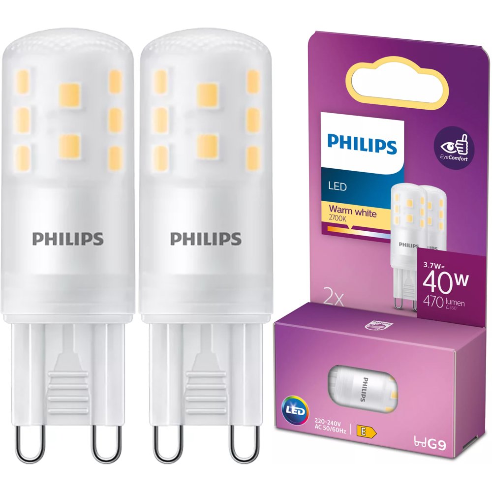 2x LED žiarovka G9 Capsule 3,7W = 40W 470lm 2700K Warm 320° Philips
