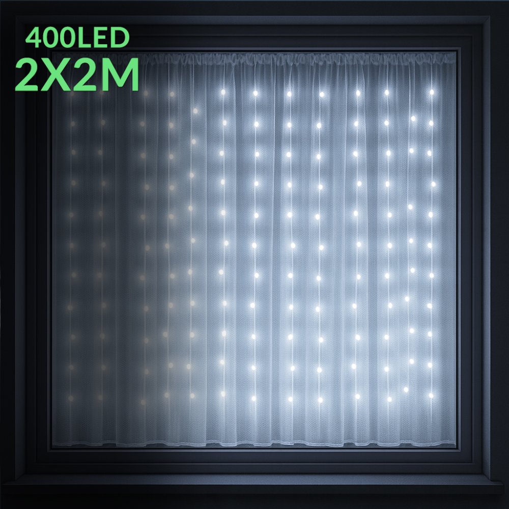 Vianočná led svetelná mikro záclona vonkajšia - záves - 400led - 2x2m studená biela