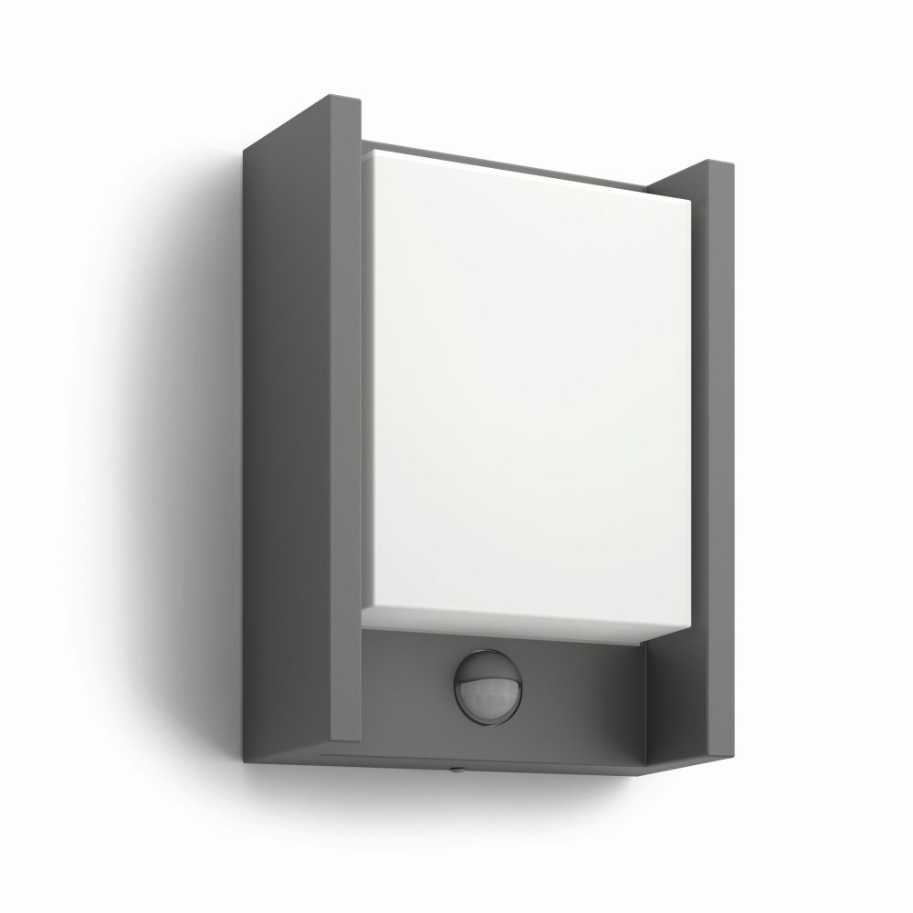 E-shop LED nástenné svietidlo ARBOUR IR myGarden 6W 2700K IP44 so senzorom pohybu Obdĺžnikový antracit PHILIPS