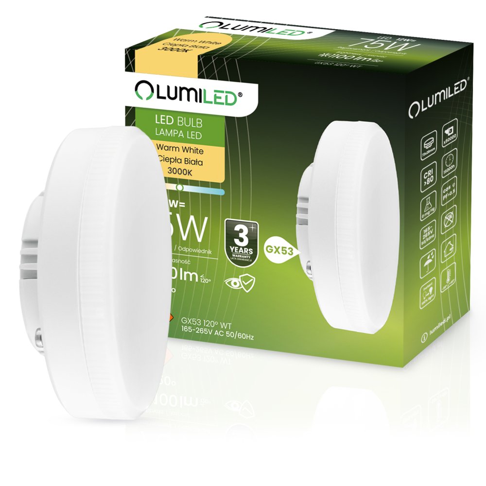 E-shop LED žiarovka GX53 12W = 75W 1100lm 3000K Warm 120° LUMILED