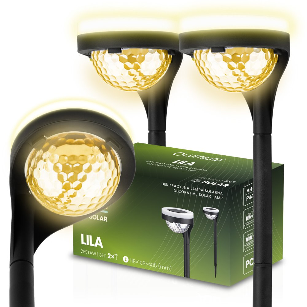 E-shop 2x LED LILA Solárna záhradná lampa 3000K LUMILED