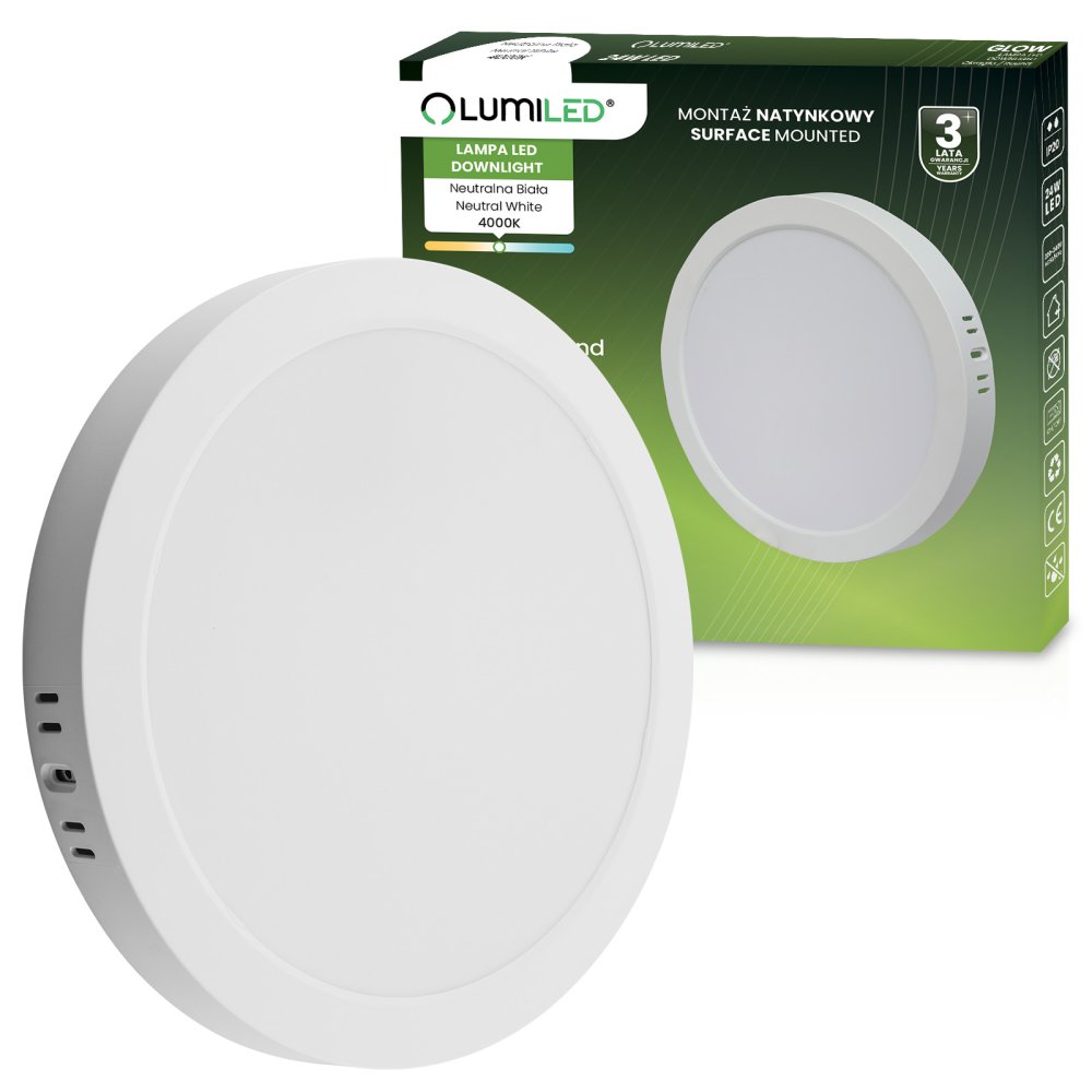 LED stropné svietidlo na povrchovú montáž 24W Kruhové 4000K GLOW White LUMILED