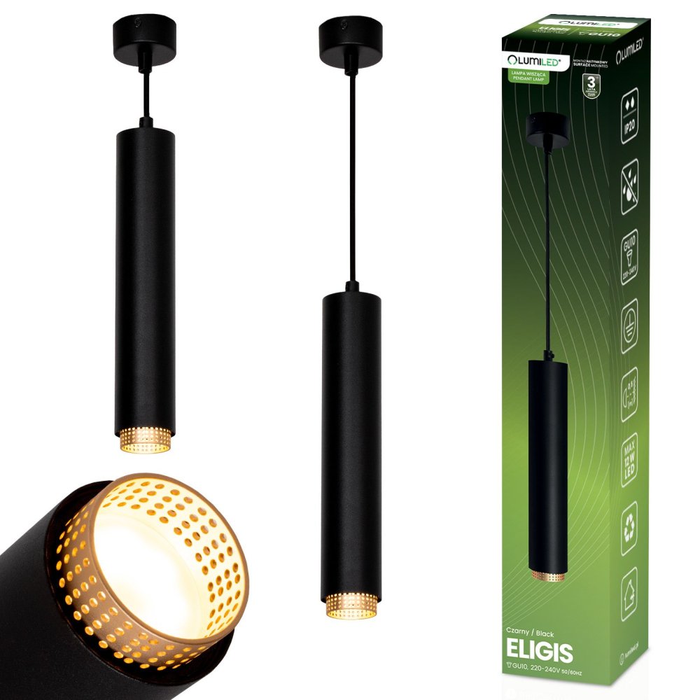 E-shop Závesná stropná lampa LED GU10 luster reflektor tuba zavesenie ELIGIS čierna LUMILED