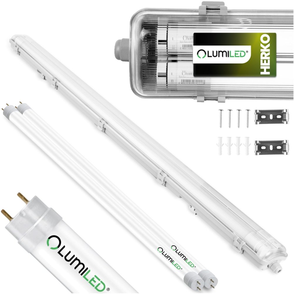 E-shop Hermetické svietidlo HERKO 2x120CM + 2x LED žiarivka 120CM 18W 1980LM 4000K Lumiled