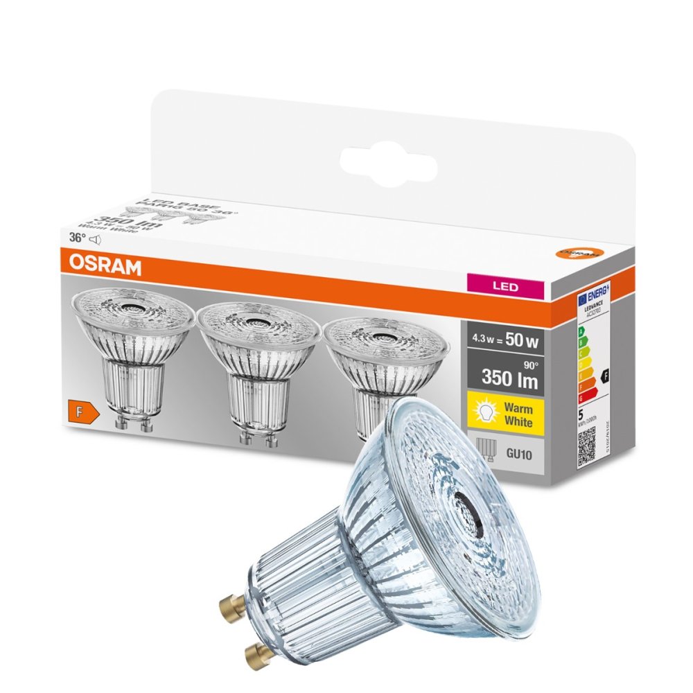 3PAK LED žiarovka GU10 3,6W = 50W 350lm 2700K Warm 36° OSRAM Base