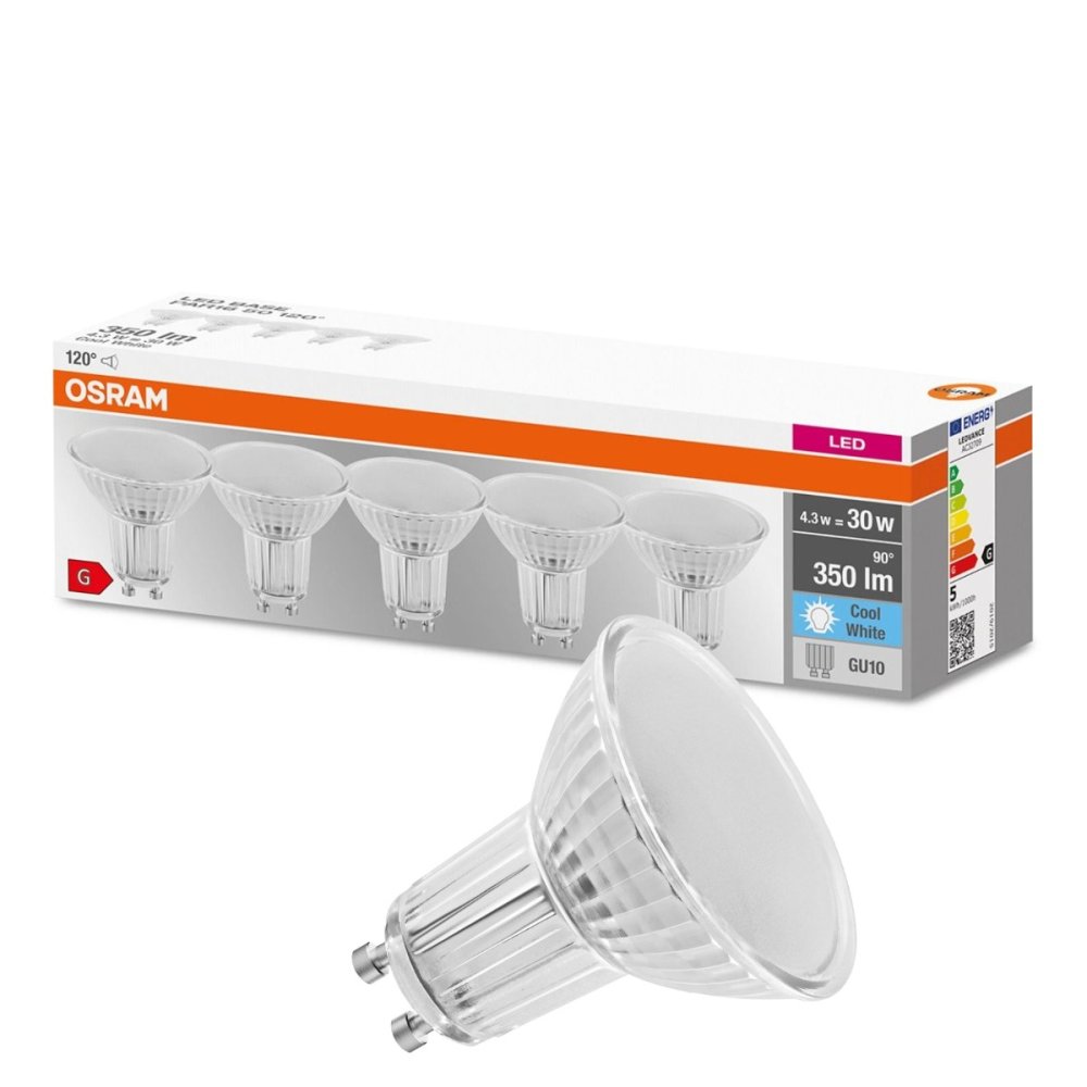 5PAK LED žiarovka GU10 4,3W = 30W 350lm 4000K Neutrálna 120° pätica OSRAM