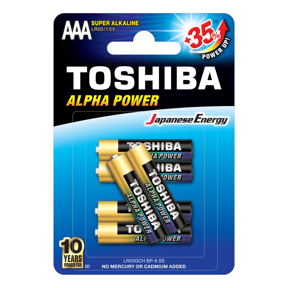 TOSHIBA ALPHA POWER LR03 AAA 1,5V alkalické batérie blister 6ks