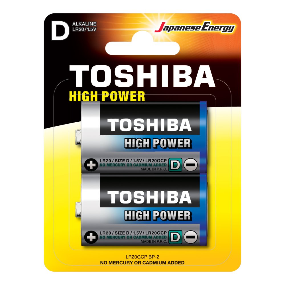 Alkalické batérie TOSHIBA HIGH POWER LR20 1,5V blister 2ks