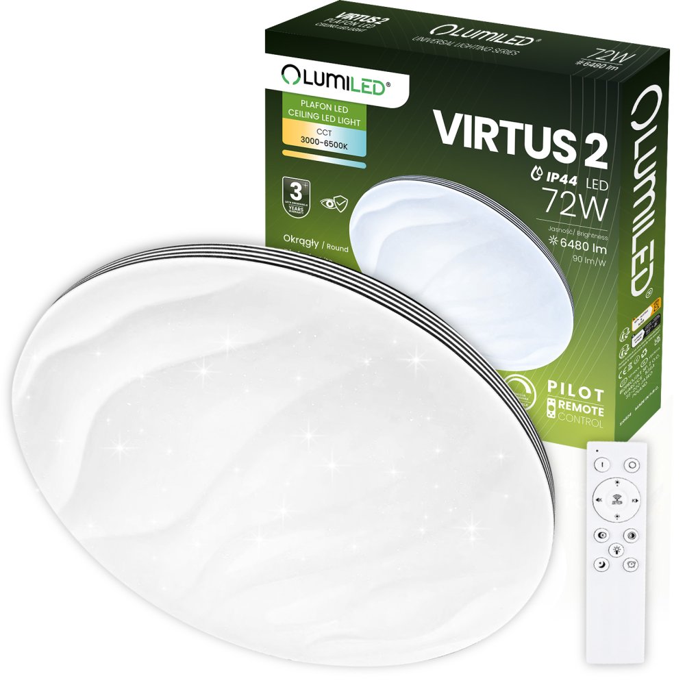 LED povrchové svietidlo VIRTUS2 72W IP44 CCT White Round 50cm + LUMILED PILOT