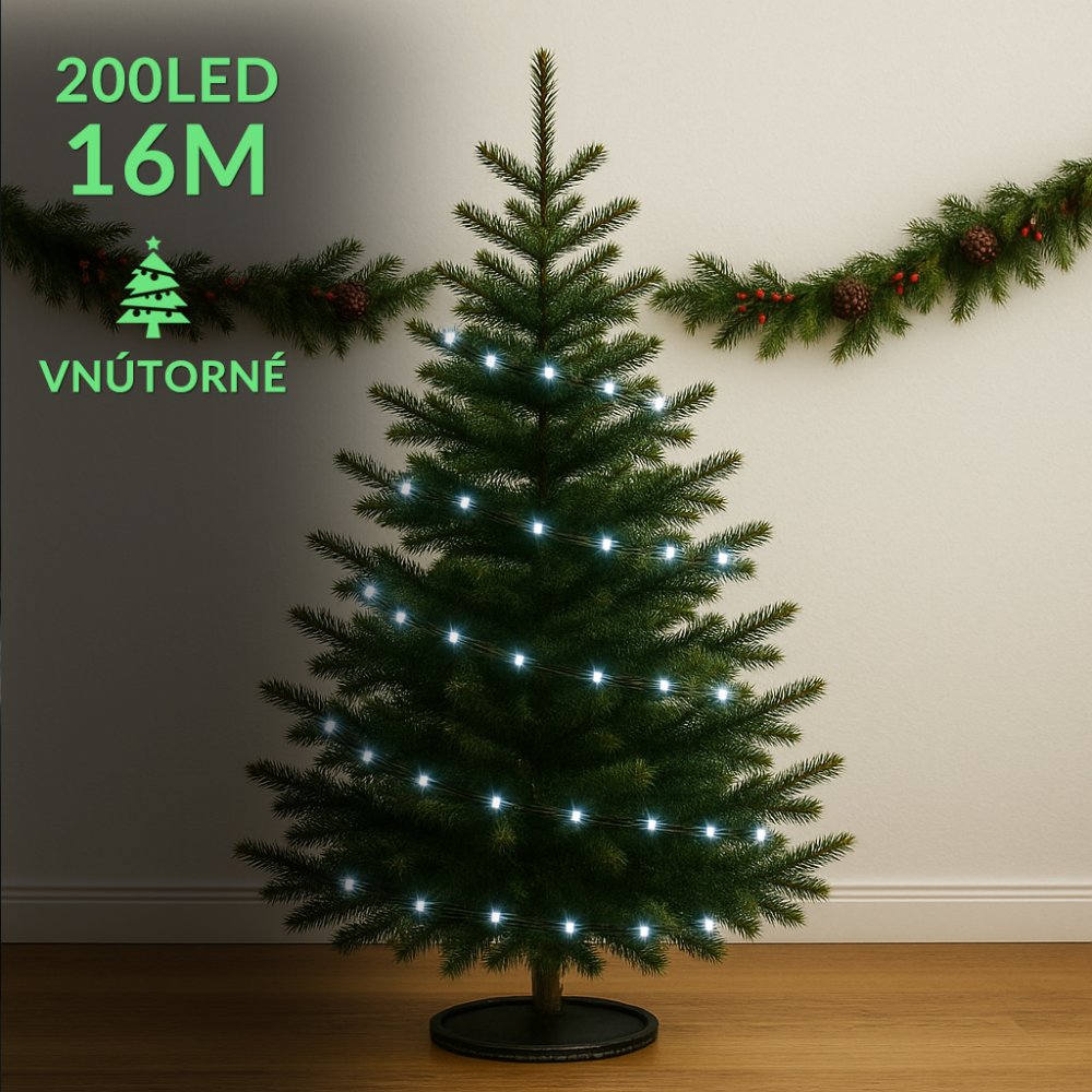 Vianočná led svetelná reťaz vnútorná - 200led - 16m studená biela
