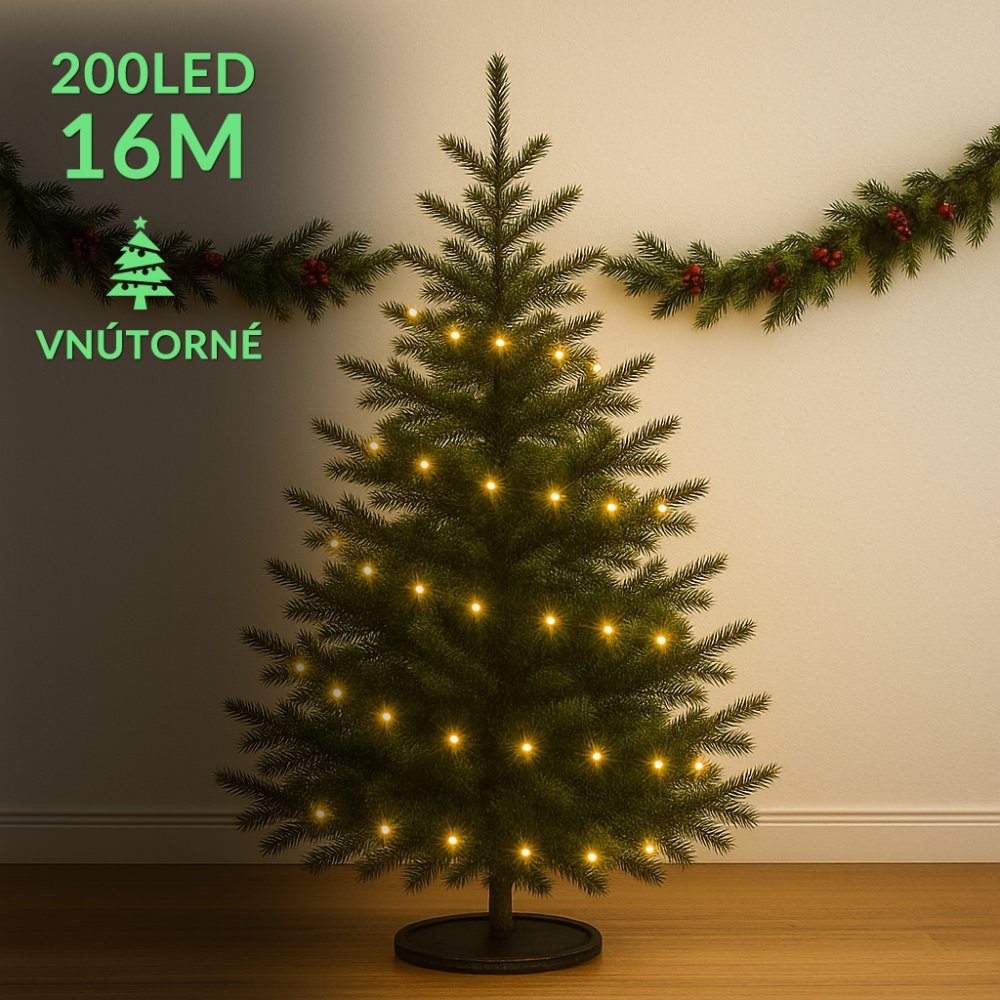 Vianočná led svetelná reťaz vnútorná - 200led - 16m teplá biela