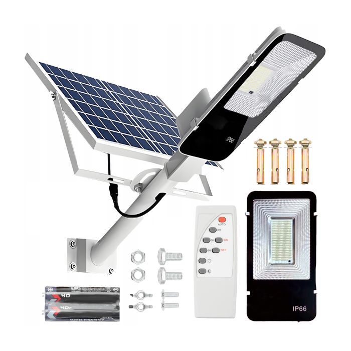 LED solárna pouličná lampa výkonná - 1500W - 6500K + diaľkové ovládanie - biela