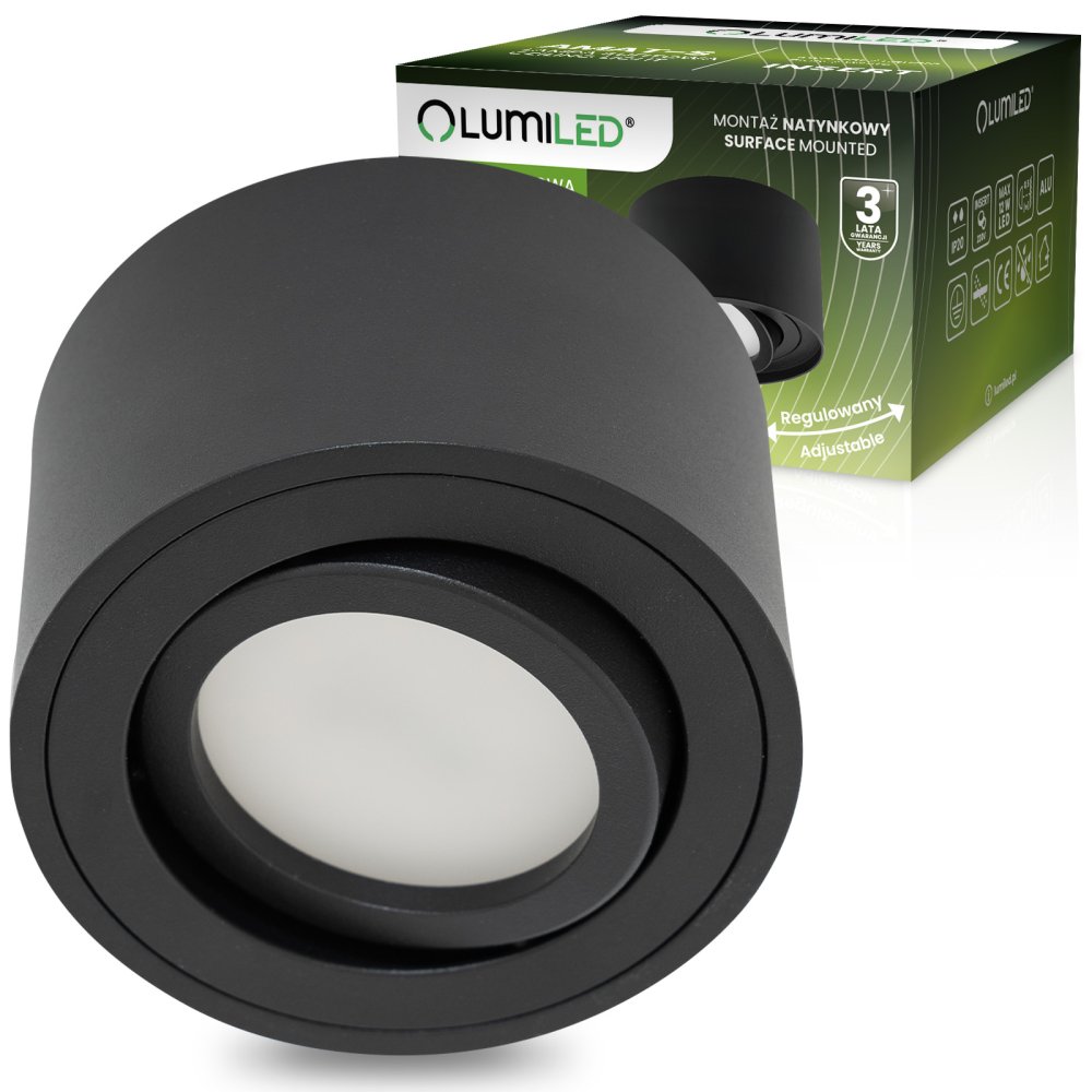 E-shop Nástenné svietidlo halogénové bodové tuba pohyblivé okrúhle čierna 50mm AMAT-S LUMILED