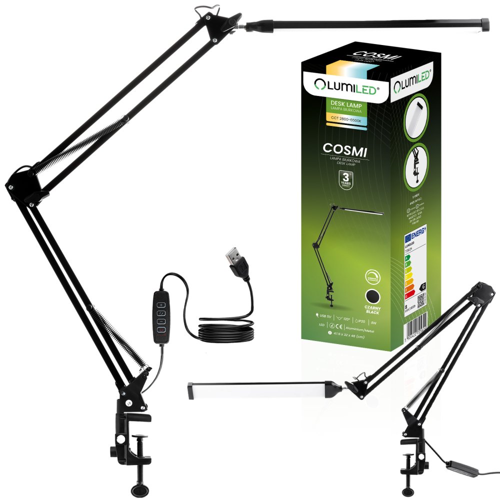 E-shop Stolová kresliarska LED lampa 8W CCT USB stmievateľná COSMI čierna Lumiled