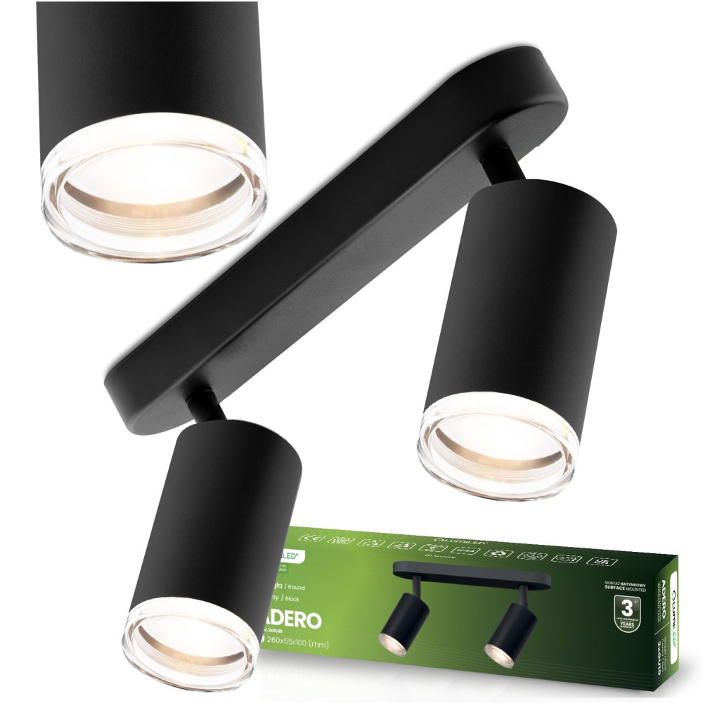 E-shop Stropná lampa reflektor LED Spot 2x GU10 IP44 ADERO čierna Lumiled