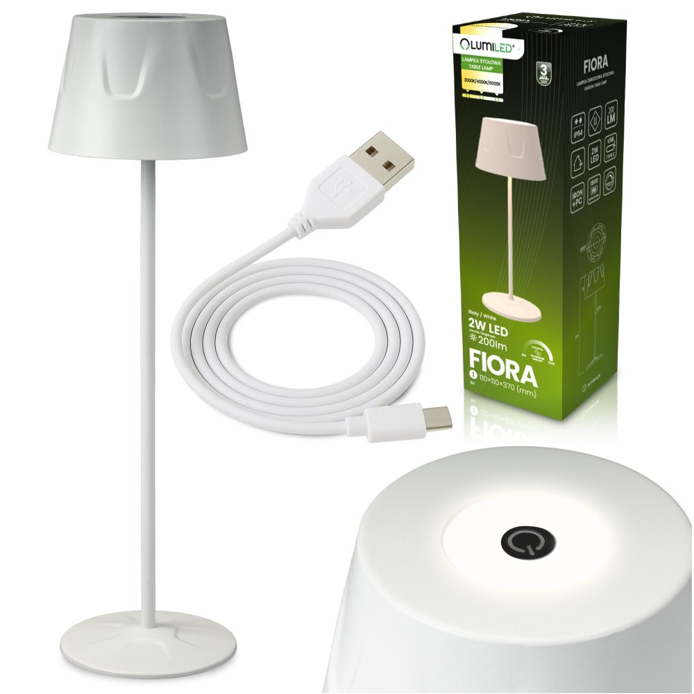 E-shop Záhradná LED stojaca dekoratívna stolová nočná USB stmievateľná dotyková biela FIORA LUMILED