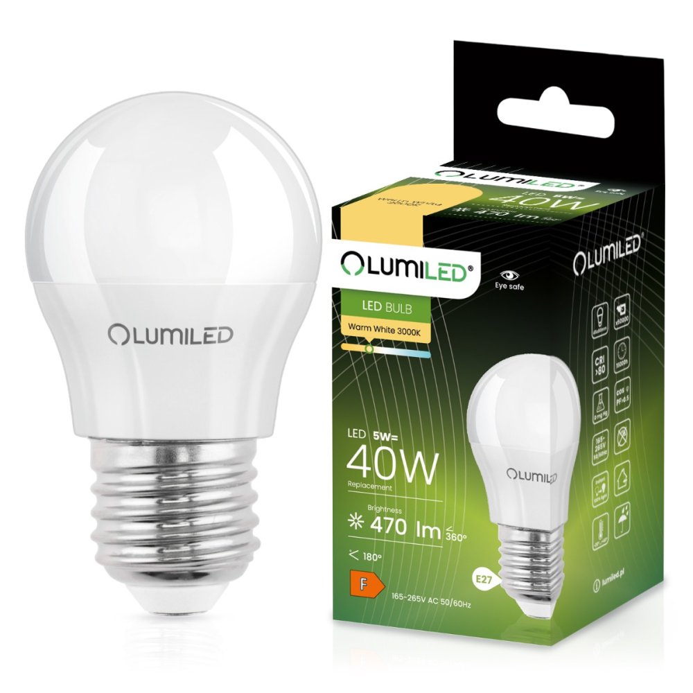 E-shop LED žiarovka E27 P45 5W = 40W 470lm 3000K Warm 120° LUMILED