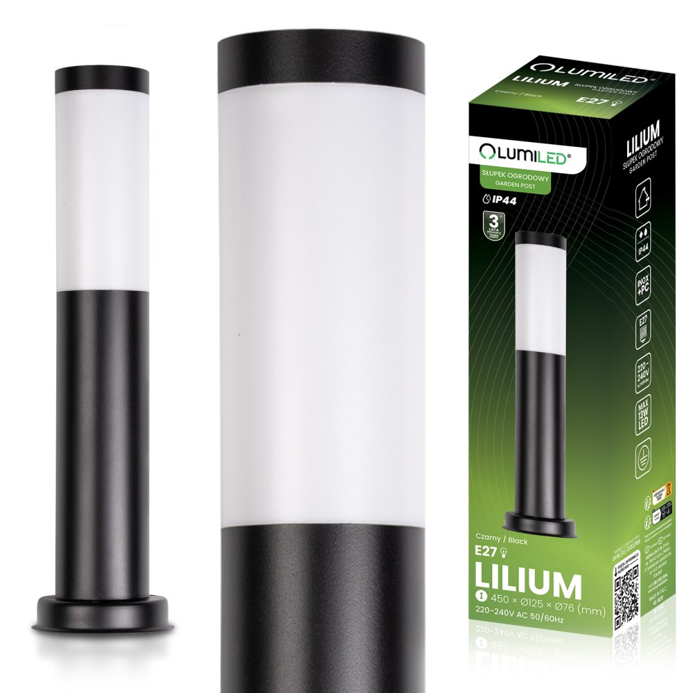E-shop Vonkajšia záhradná lampa E27 BLACK PIPE 45cm Lilium Lumiled