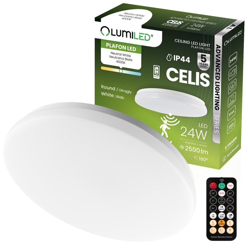 E-shop LED plafón s povrchovou montážou 24W 4000K CELIS Round IP44 Senzor pohybu ALS LUMILED