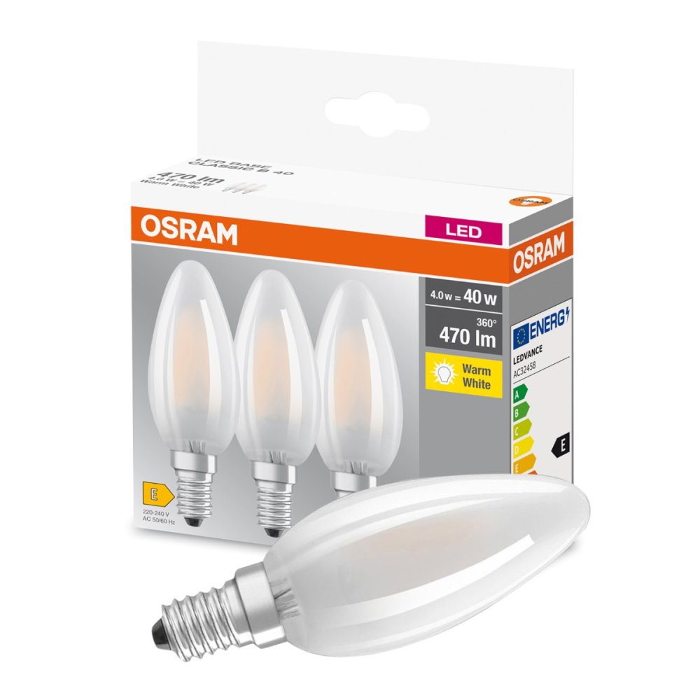 3PAK LED žiarovka E14 B35 4,5W = 40W 470lm 2700K Warm 300° Filament OSRAM