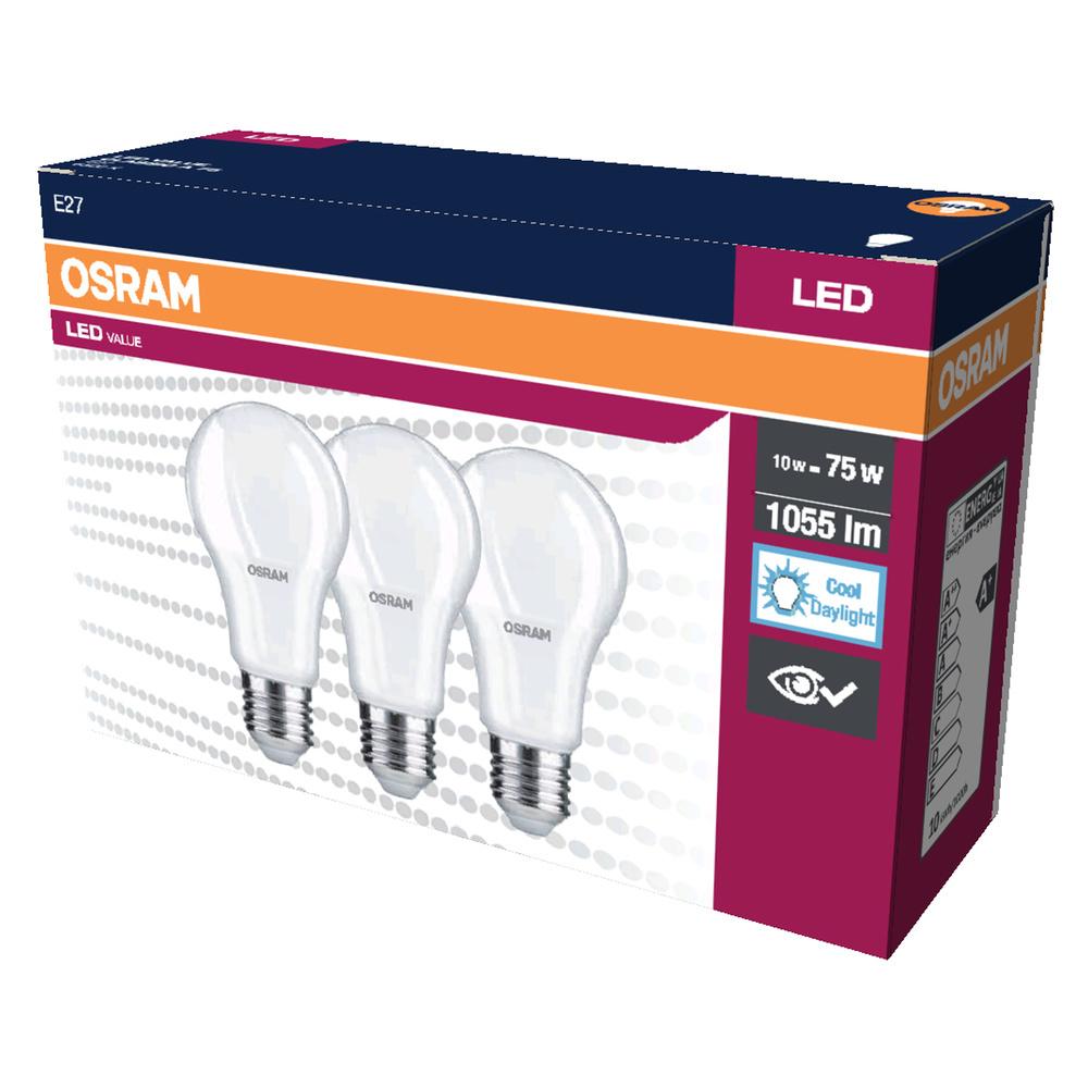 3PAK LED žiarovka E27 A60 10W = 75W 1055lm 6500K Cold 200° OSRAM Value