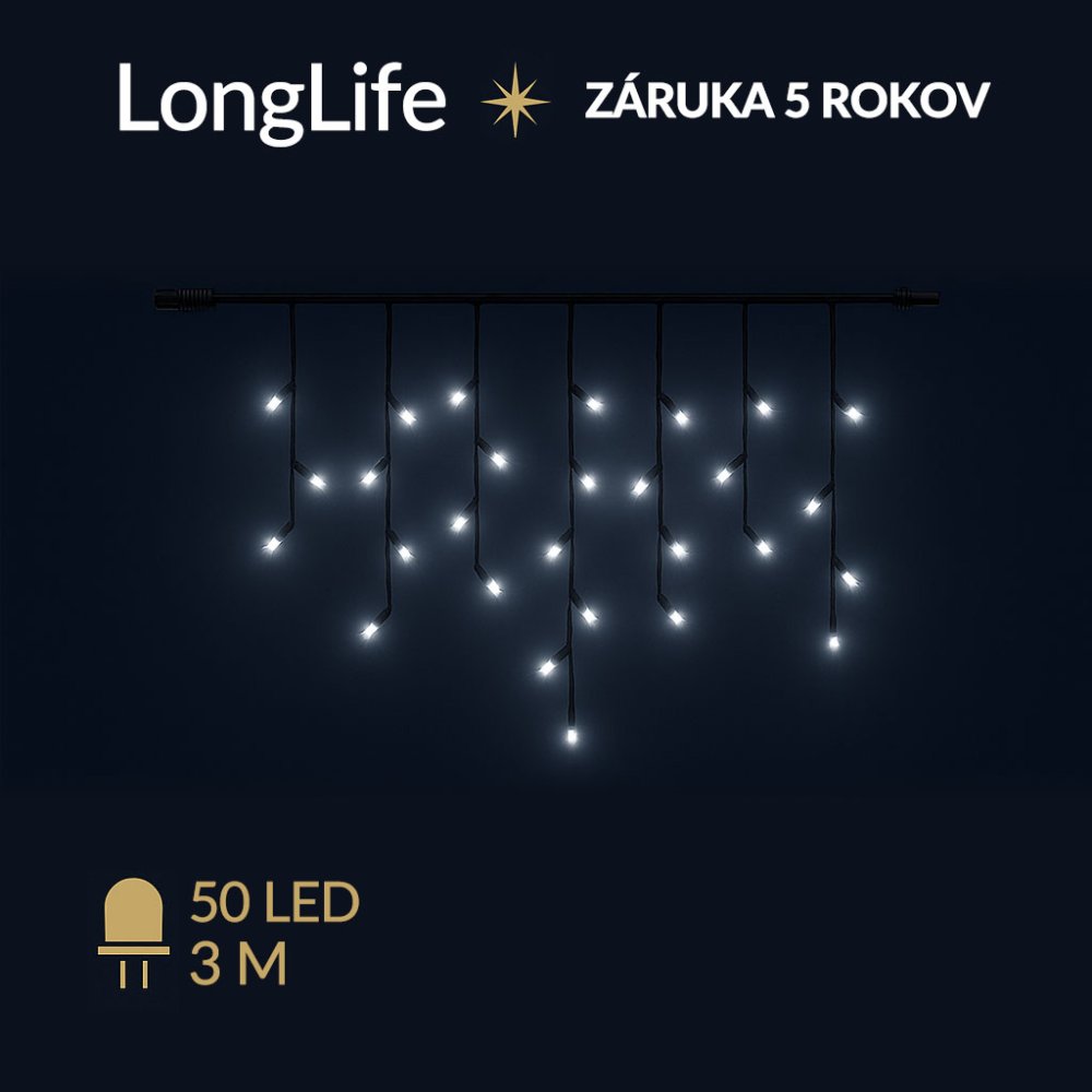 Viktória spojovateľná led svetelná záclona vonkajšia - 50led - 3m studená biela