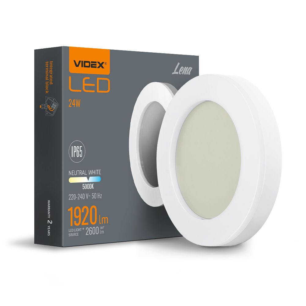 LED stropné svietidlo 24W 2600lm 5000K studená biela IP65 Videx