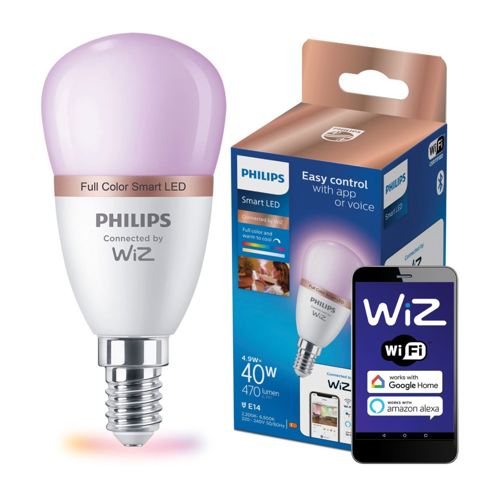 LED žiarovka E14 Ball P45 4,9W = 40W 470lm 2200-6500K RGB + TW Smart SMART WiFi Bluetooth App WiZ Philips