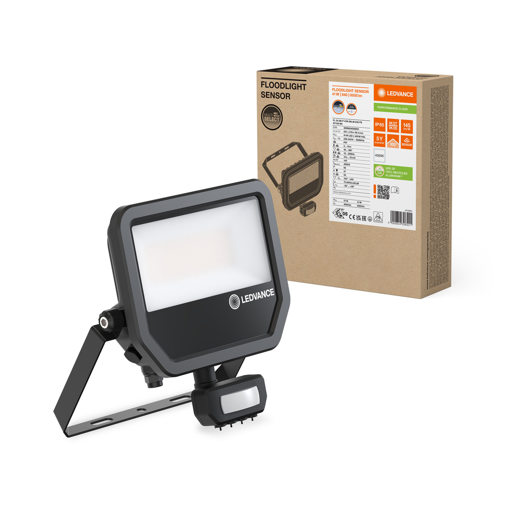 LED reflektor Vonkajší reflektor 50W 6000lm 4000K IP65 čierny s pohybovým a súmrakovým senzorom Reflektor Ledvance