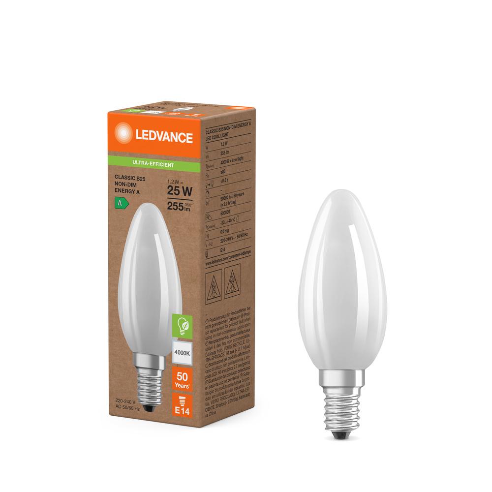 LED žiarovka E14 B35 1,2W = 25W 255lm 4000K Neutrálna 330° Ledvance