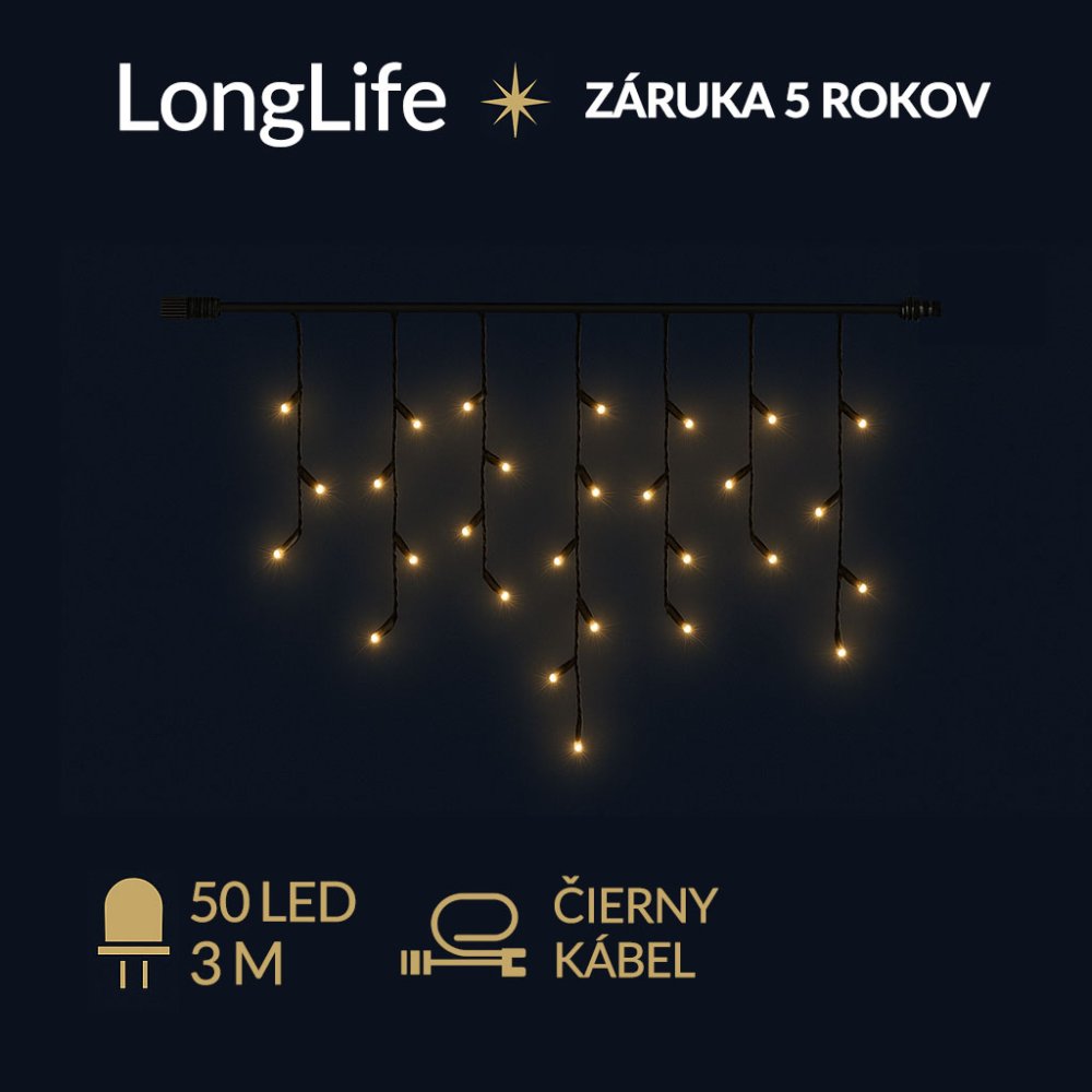 LongLife spojovateľná led svetelná záclona vonkajšia - 50led - 3m teplá biela