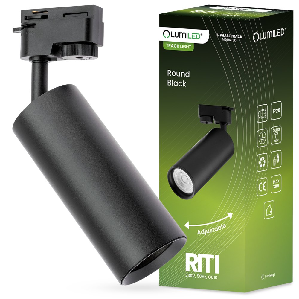 E-shop Koľajnicový reflektor GU10 čierna RITI lampa pre jednofázové koľajnicové systémy LUMILED