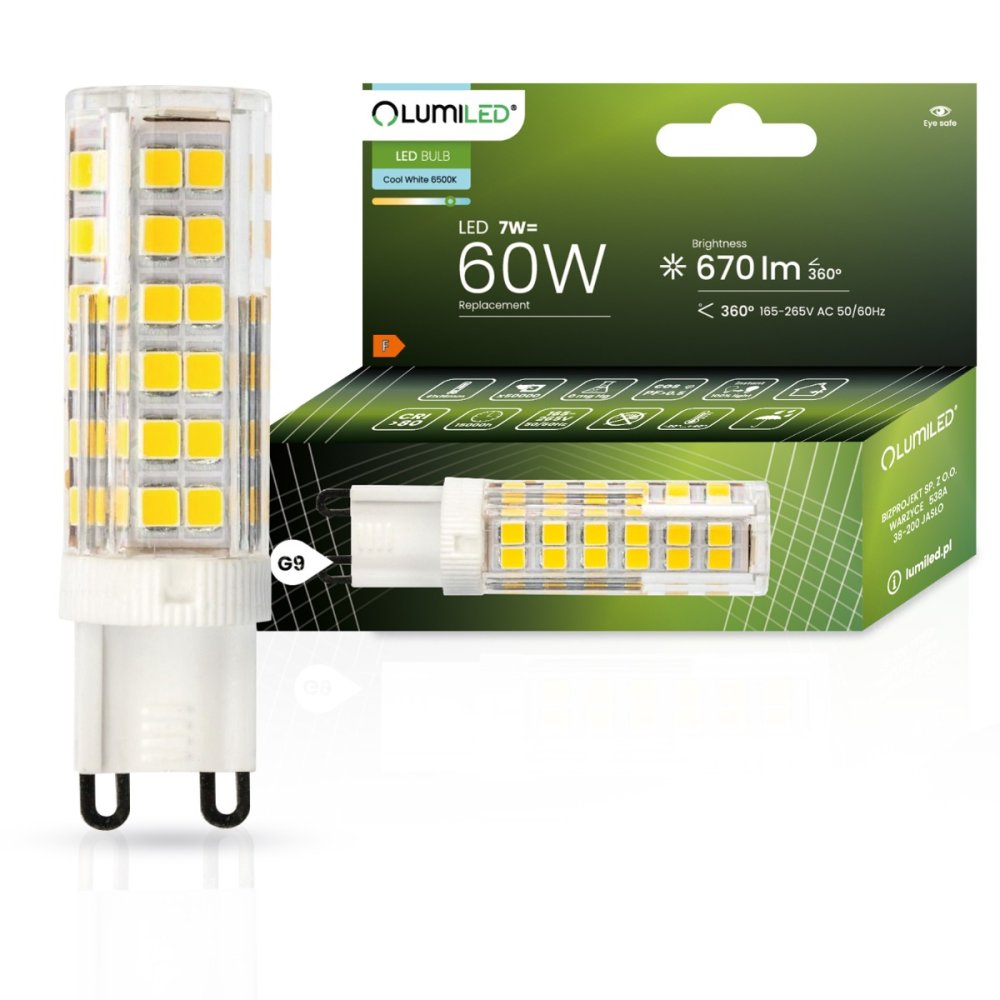 E-shop LED žiarovka G9 s päticou 7W = 60W 670lm 6500K Cold 360° LUMILED