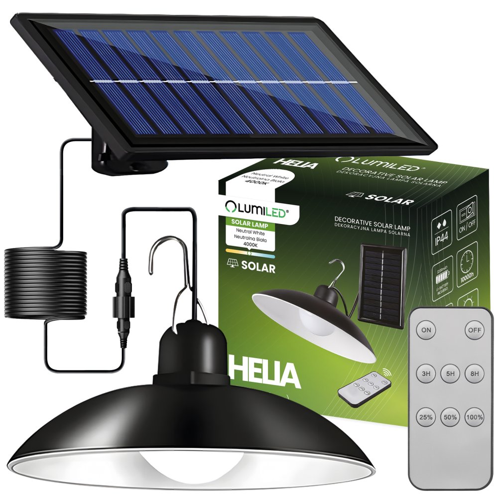 Vonkajšia solárna záhradná LED lampa 4000K IP44 + diaľkové ovládanie HELIA LUMILED