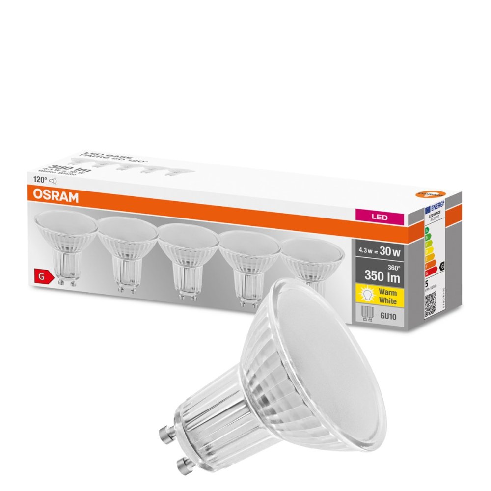 5PAK LED žiarovka GU10 4,3W = 30W 350lm 2700K teplá 120° pätica OSRAM